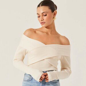 ASTR The Label Off Shoulder Crossover Sweater - Cream White
